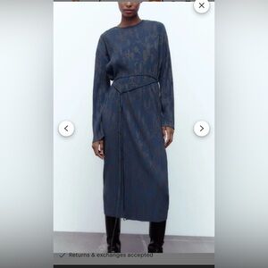 Zara Elegant Blue Patterned Dress Size L
